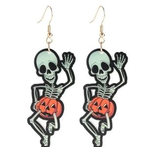 Funny Halloween Spooky Skeleton Jackolantern Earrings